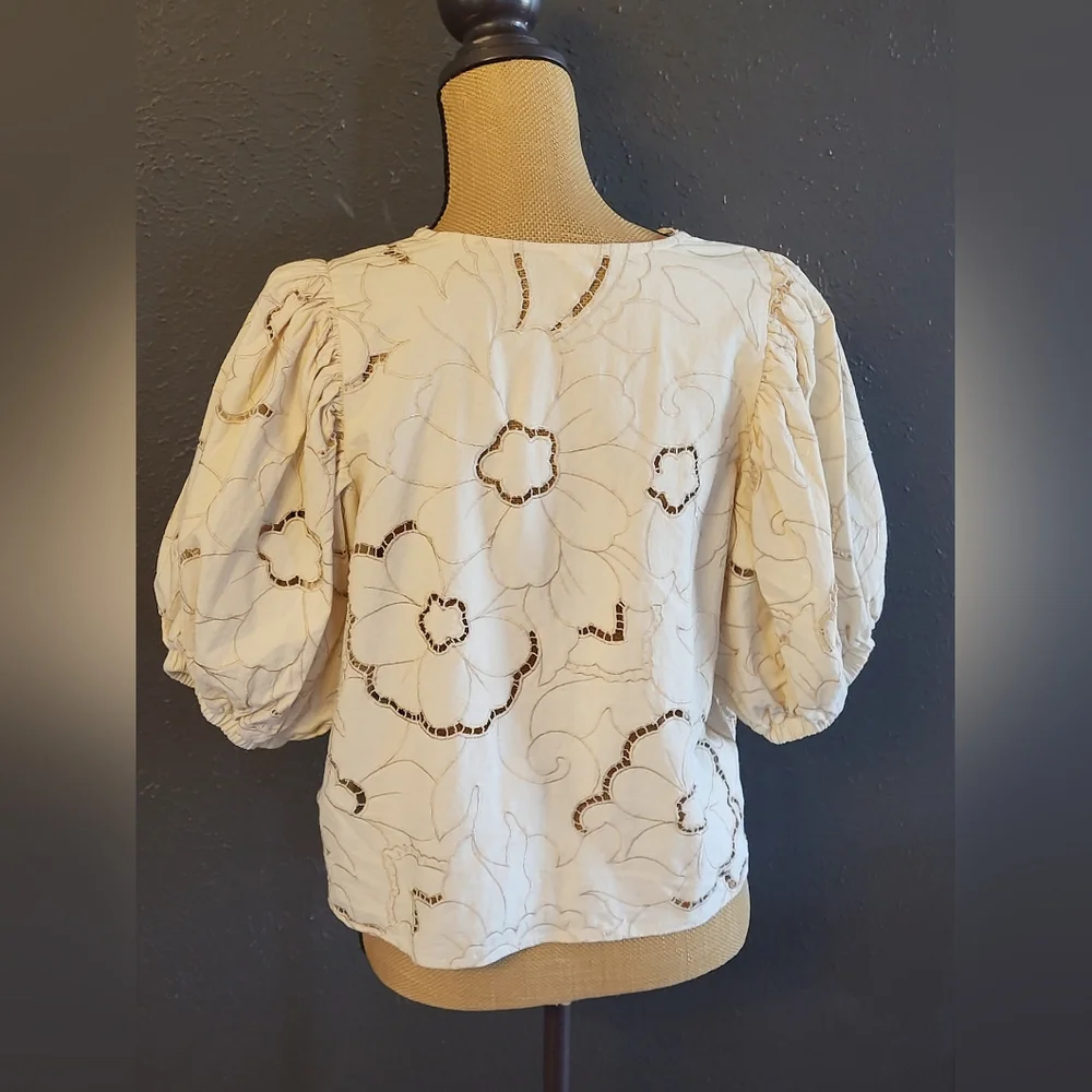 Free People Medium Cream/Ecru Lace Tie Front Blouse - Picture 4 of 10